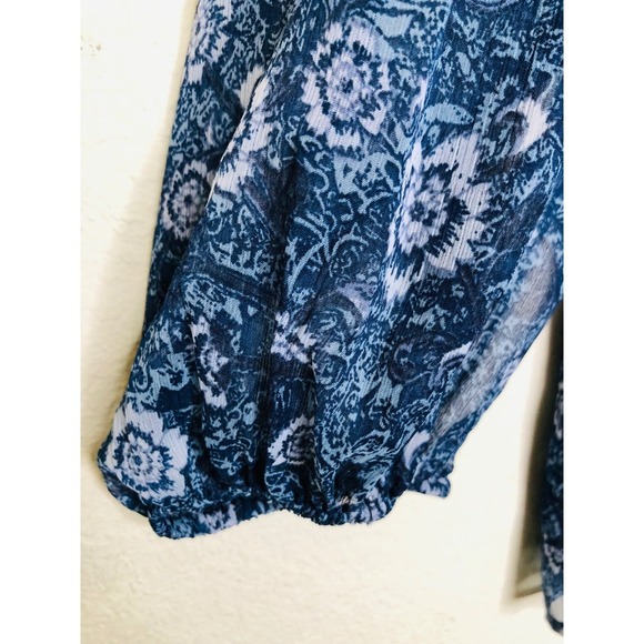 Lucky Brand Blue Floral Button Up Peasant Blouse Small Bohemian Long Sleeve - Picture 11 of 14